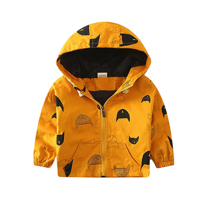 18M-6T Fashion Spring/Autumn Boys Hooded Jackets Cartoon Monster Print Outwear Good Quality Ginger Yellow Blouson Garcon CMB349