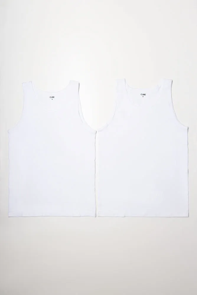 2 Pack Sleeveless Vests White