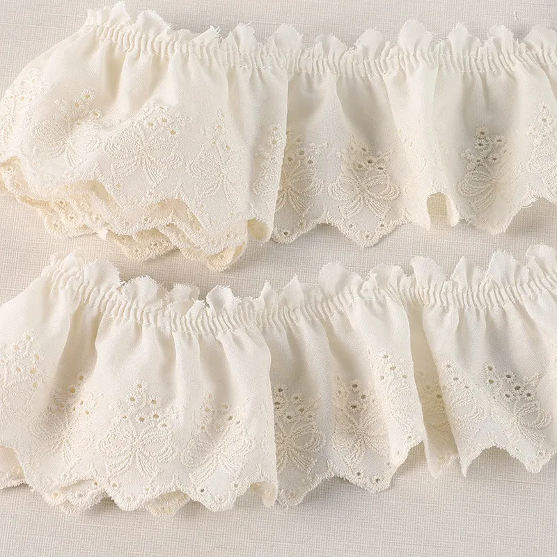 70mm Cotton Pleated Butterfly Lace Trim with Embroidery 5 Yards