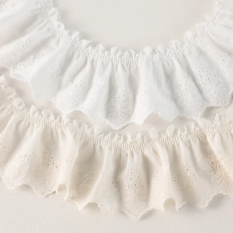 70mm Cotton Pleated Butterfly Lace Trim with Embroidery 5 Yards