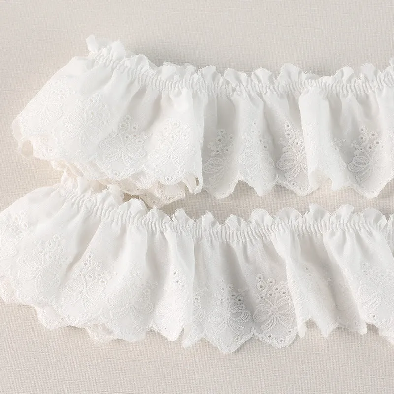 70mm Cotton Pleated Butterfly Lace Trim with Embroidery 5 Yards