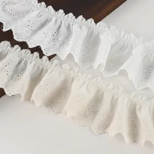 70mm Cotton Pleated Butterfly Lace Trim with Embroidery 5 Yards