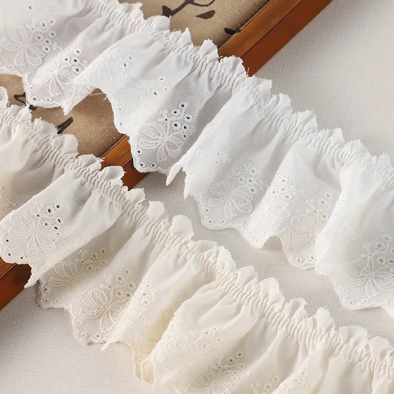 70mm Cotton Pleated Butterfly Lace Trim with Embroidery 5 Yards