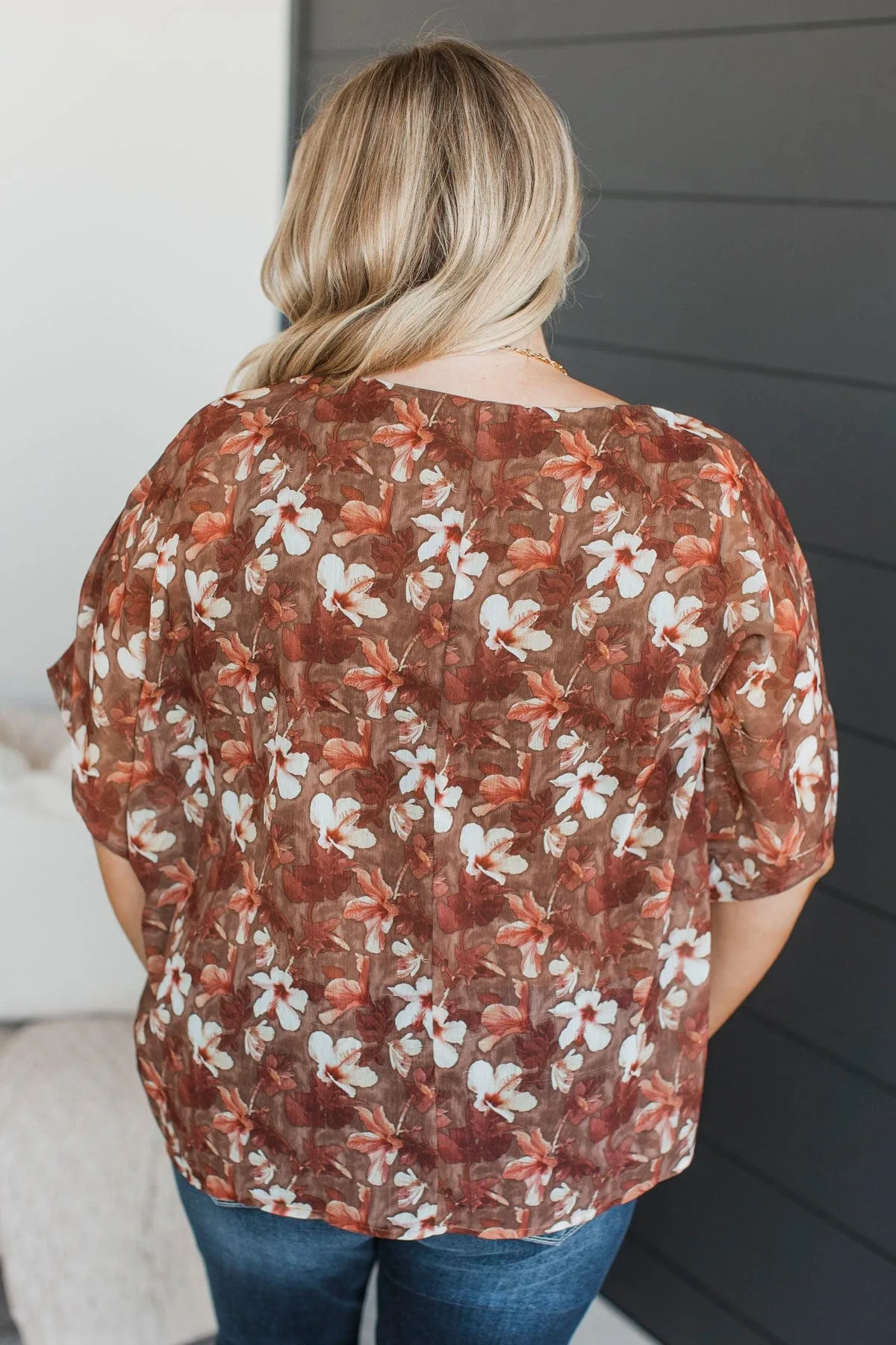 A Floral Dream Dolman Sleeve Top- Brown & Rust
