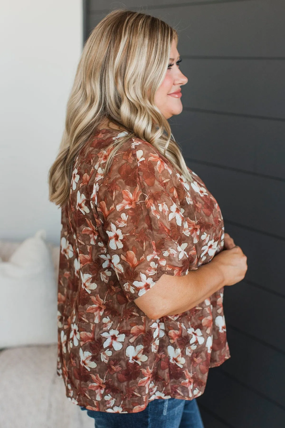 A Floral Dream Dolman Sleeve Top- Brown & Rust