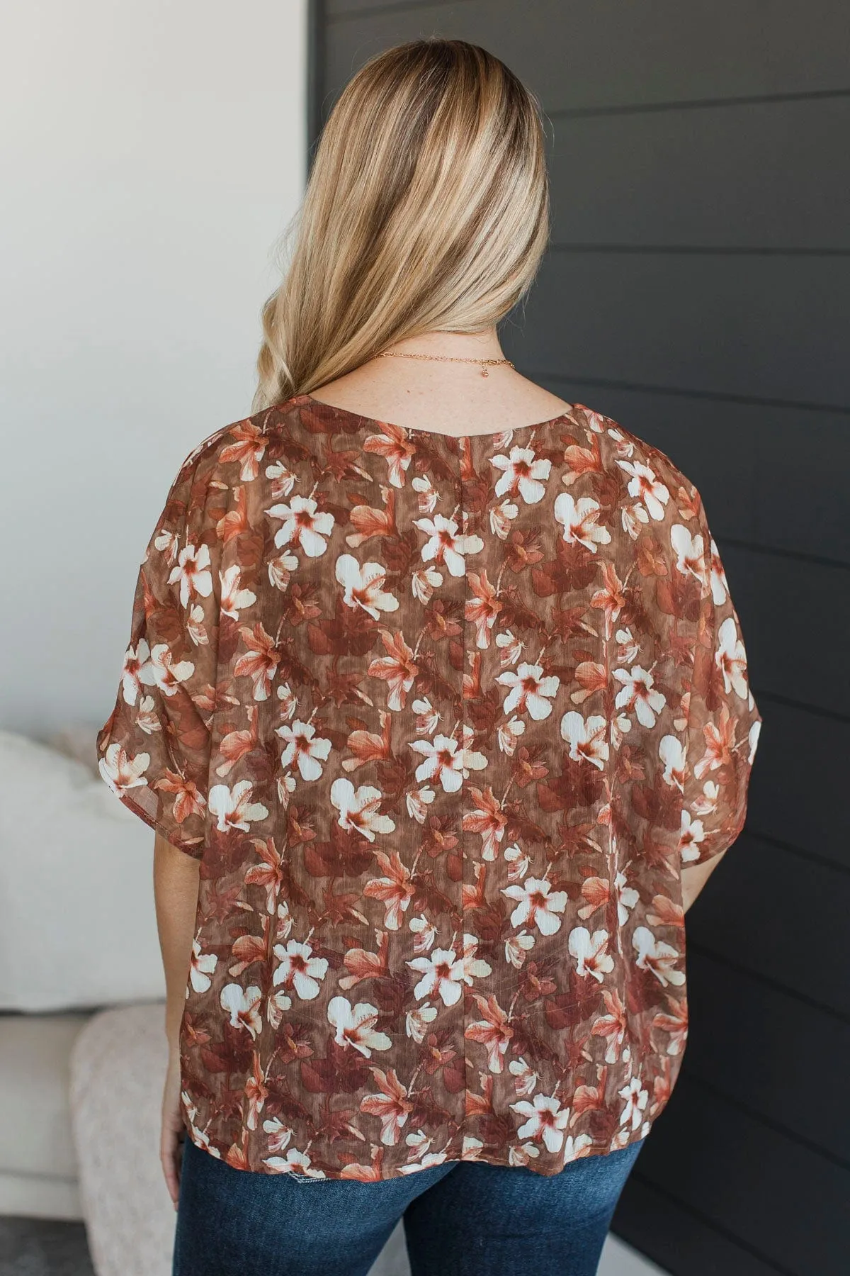 A Floral Dream Dolman Sleeve Top- Brown & Rust