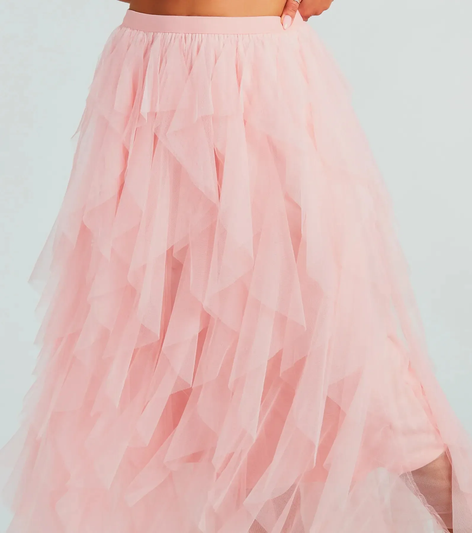 A Little Drama Ruffled Tulle Midi Skirt