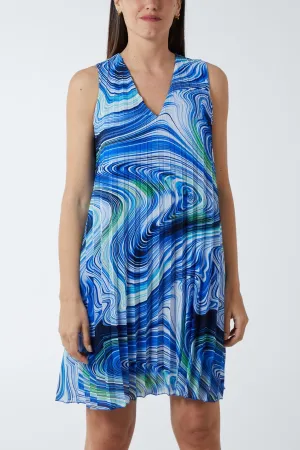 Abstract Swirl Sleeveless Pleated Dress