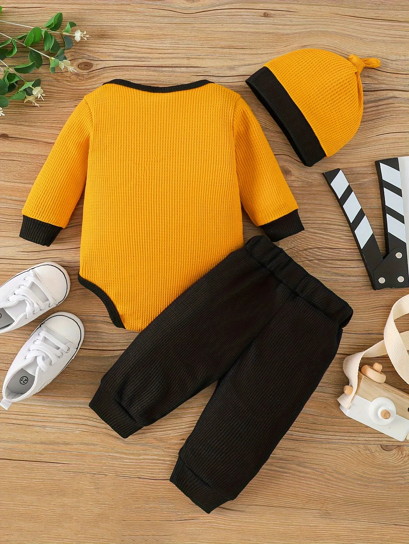Adorable 3pcs Set for Baby Boys: Long Sleeve Letter Print Romper, Pants & Hat - Soft Polyester Blend, Perfect for Spring,