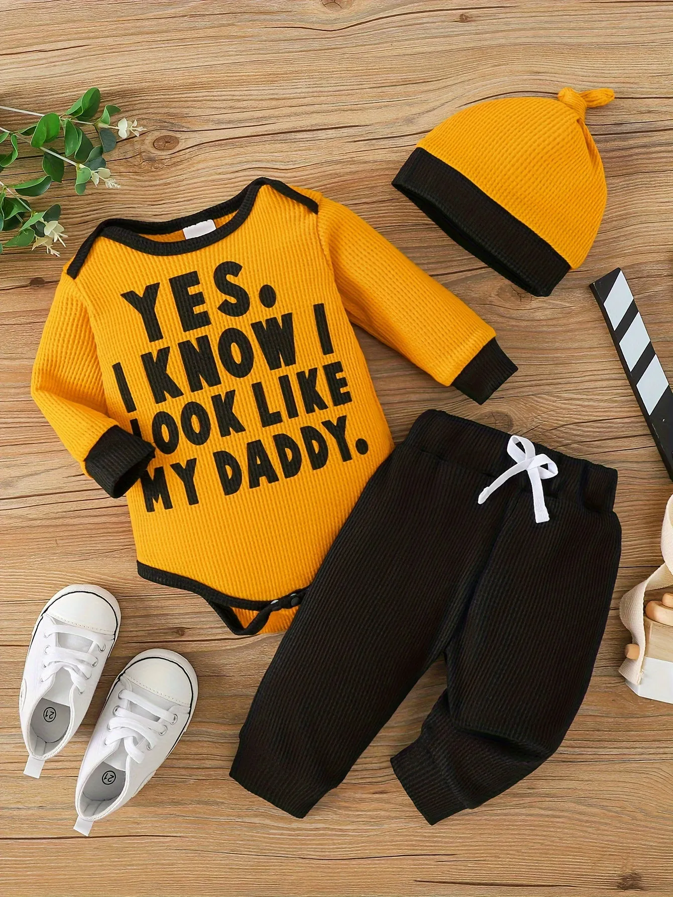 Adorable 3pcs Set for Baby Boys: Long Sleeve Letter Print Romper, Pants & Hat - Soft Polyester Blend, Perfect for Spring,