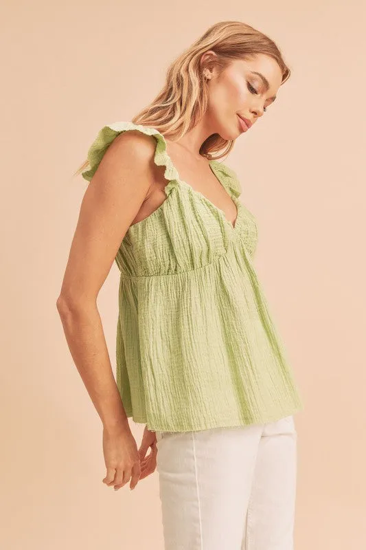Aemi   Co Sweetheart Neck Ruffled Strap Top
