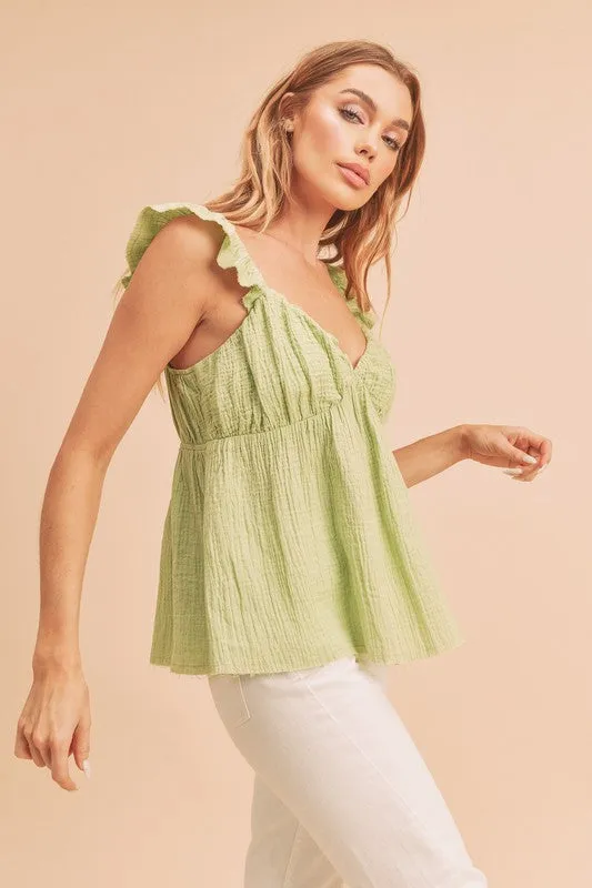 Aemi   Co Sweetheart Neck Ruffled Strap Top