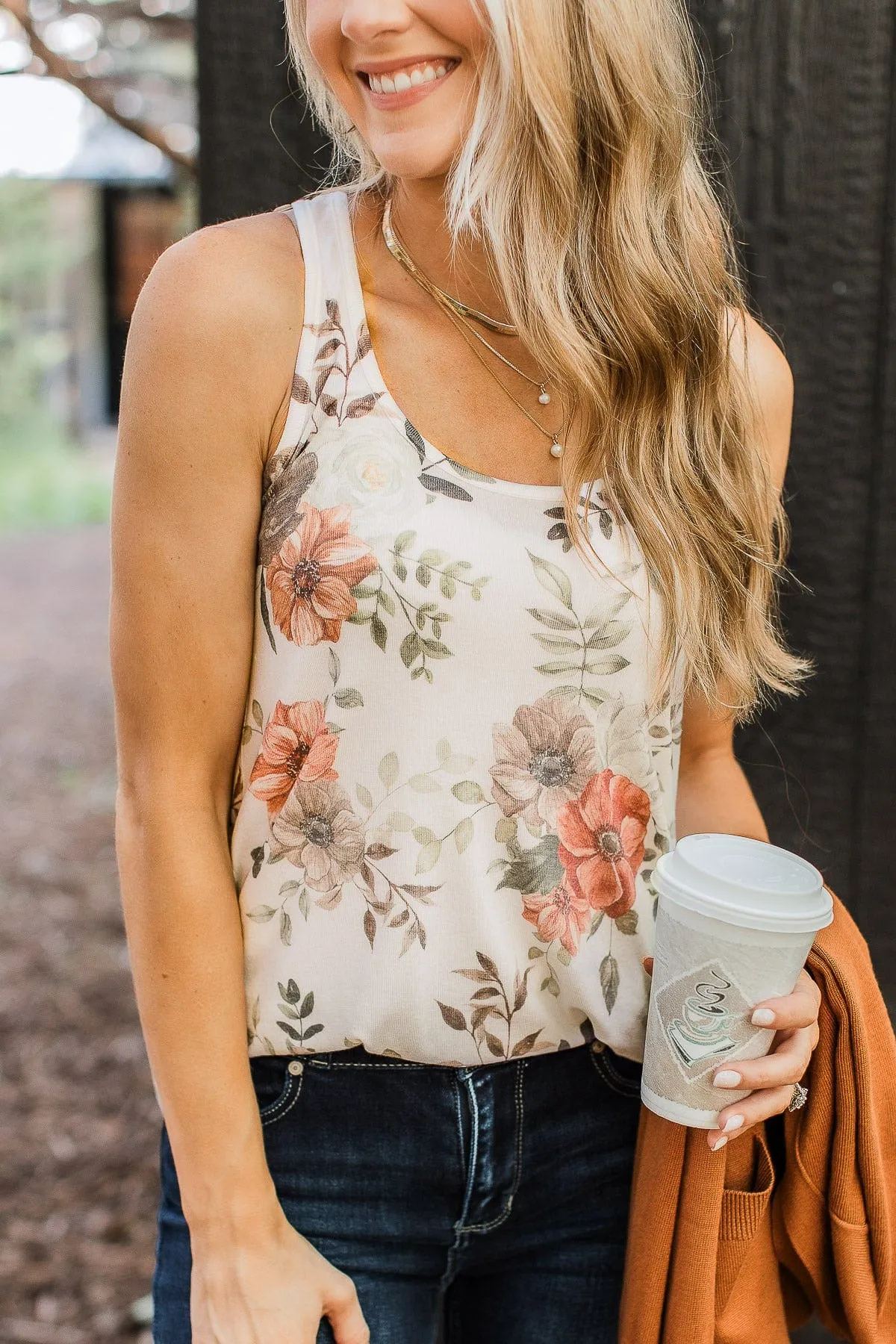 After Your Heart Floral Tank Top- Ivory