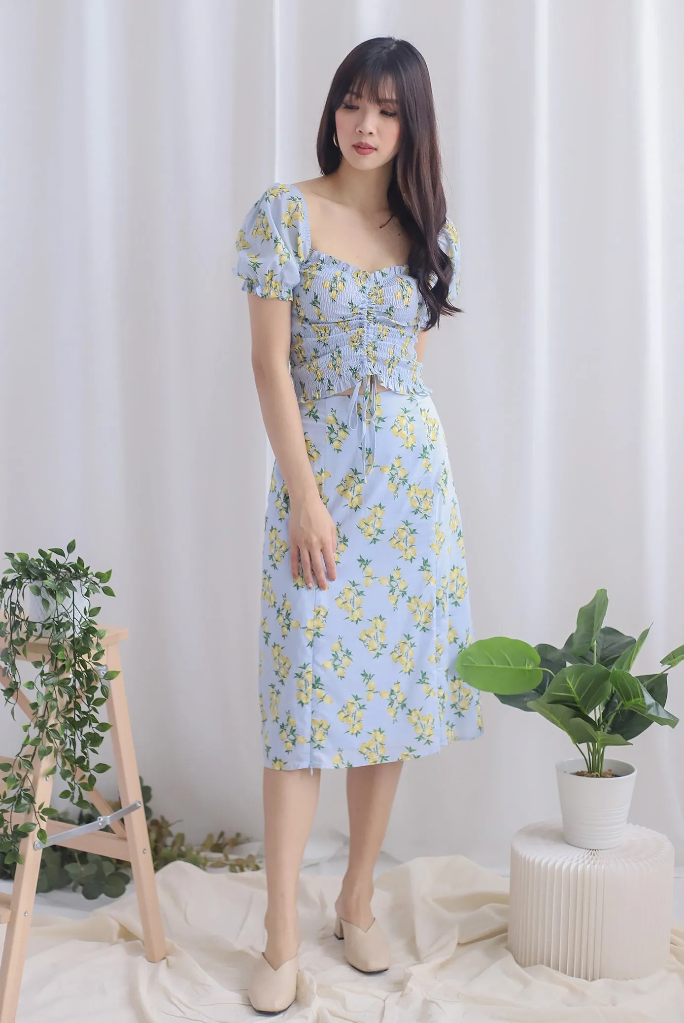 Alba Puffy Sleeve Top In Blue