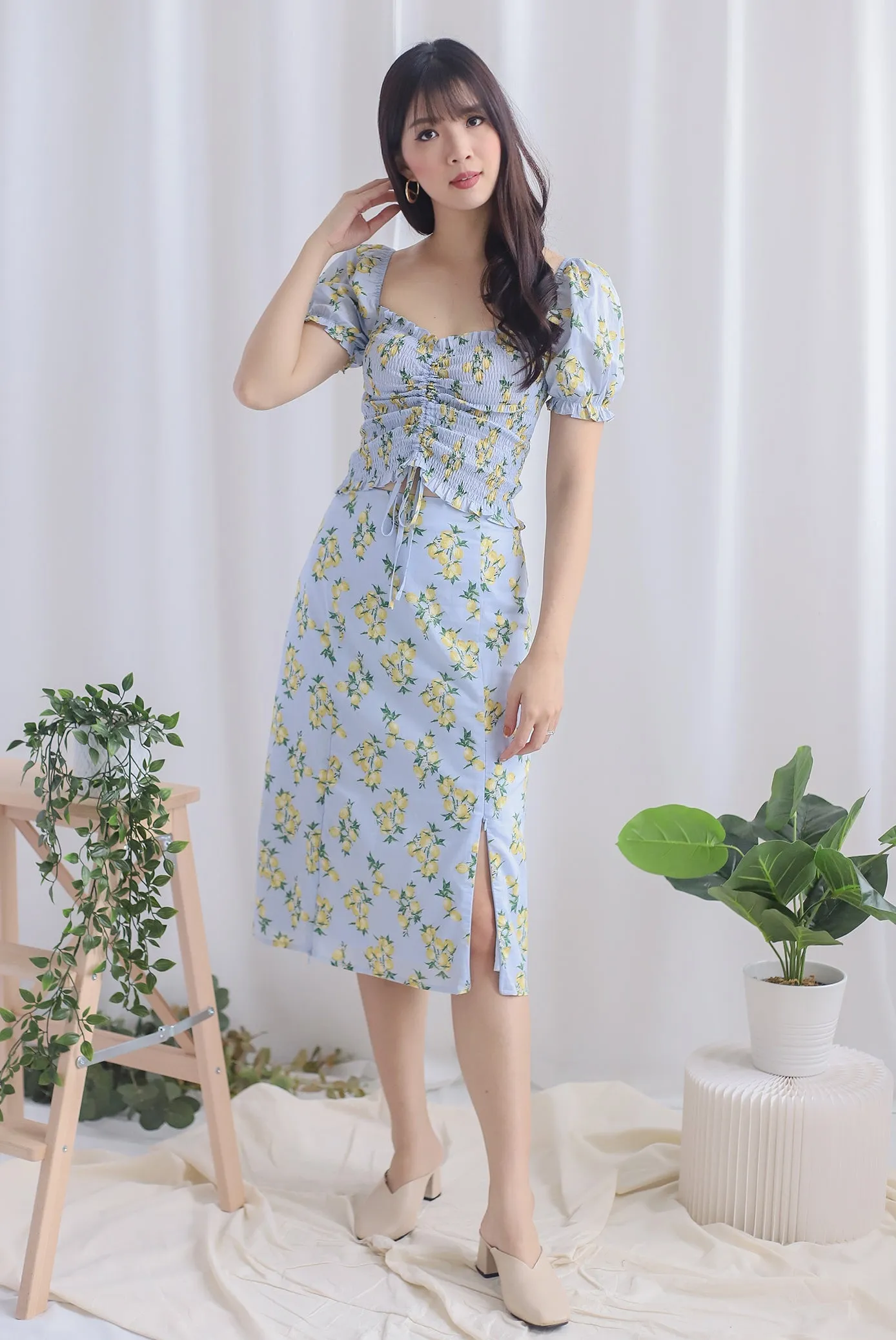 Alba Puffy Sleeve Top In Blue