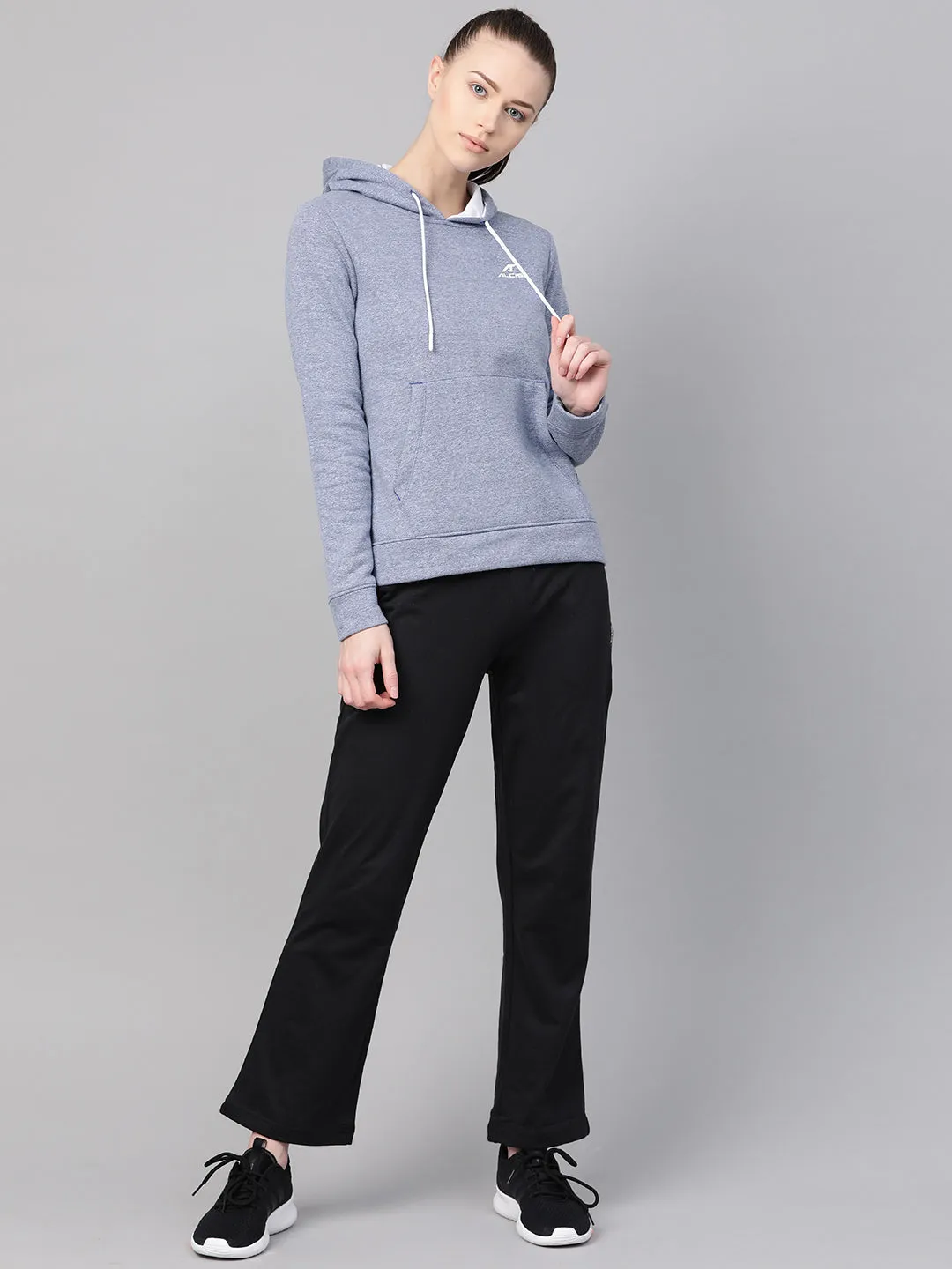 Alcis Women Blue Solid Hooded Sweatshirt