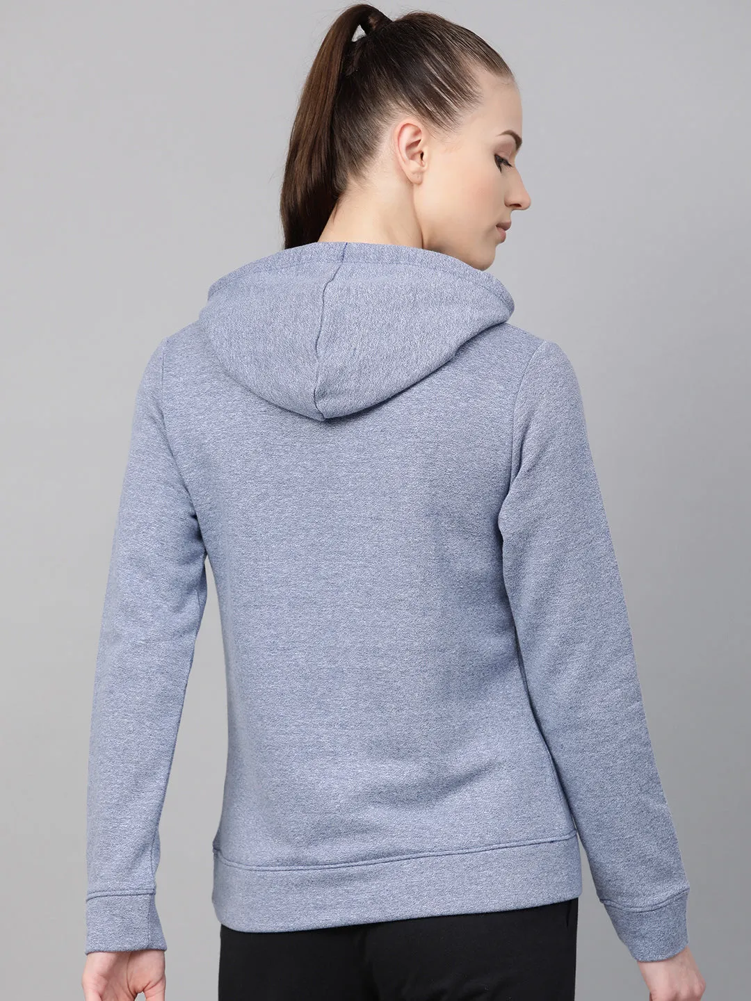 Alcis Women Blue Solid Hooded Sweatshirt
