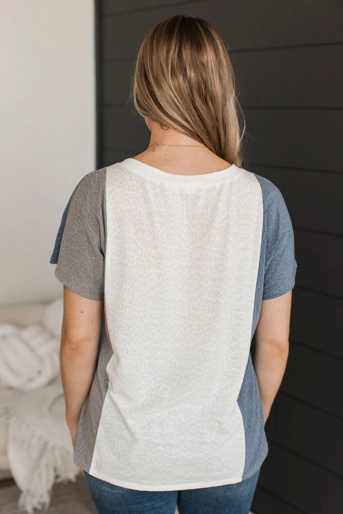 All Good Things Textured Tee- Grey & Denim