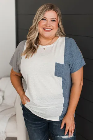 All Good Things Textured Tee- Grey & Denim