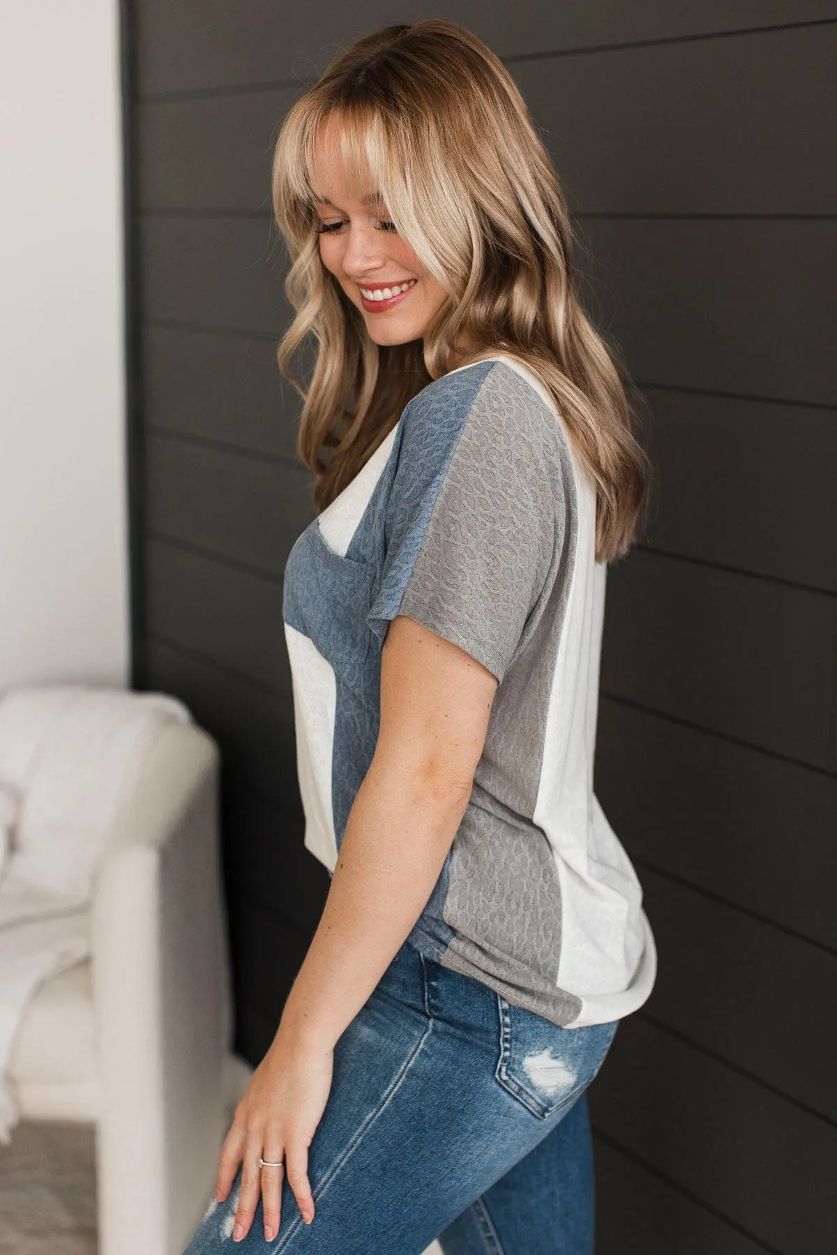All Good Things Textured Tee- Grey & Denim