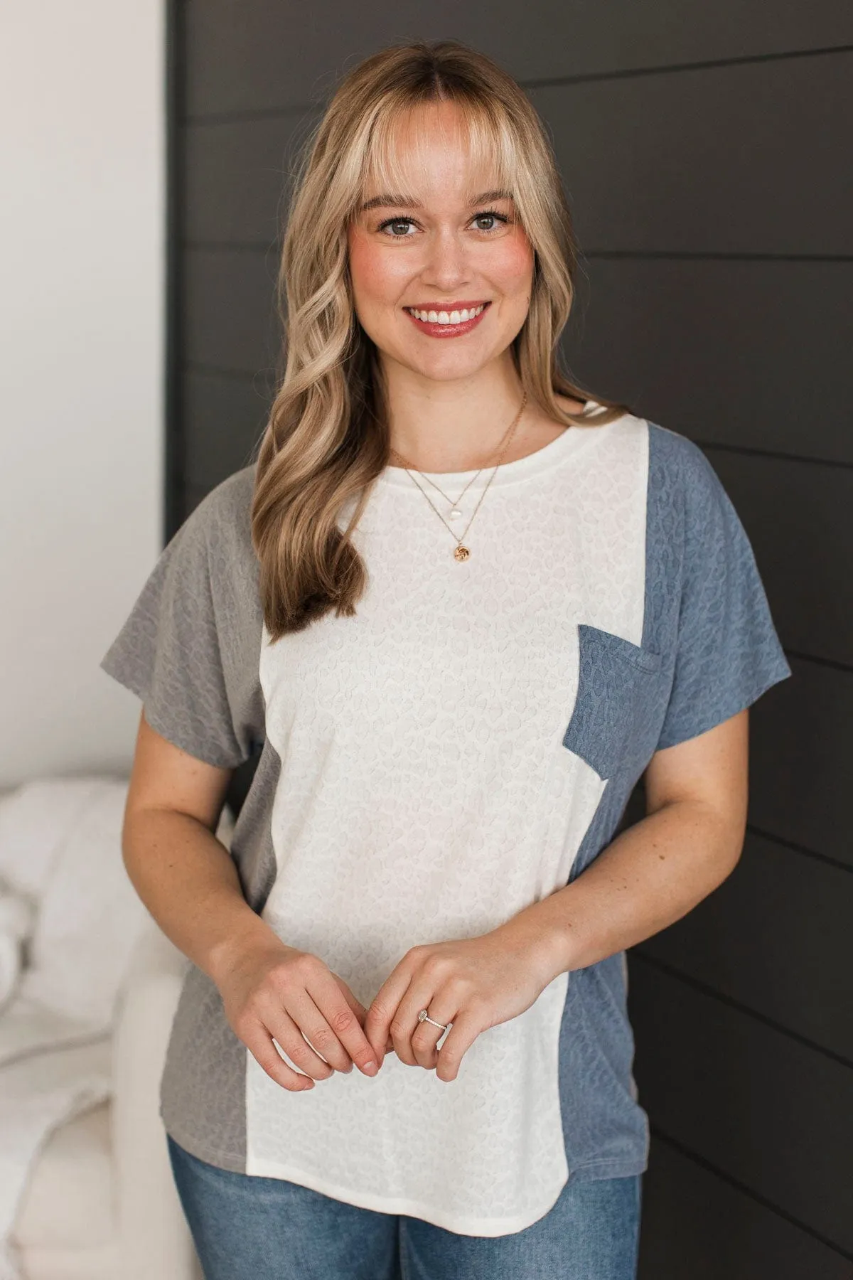 All Good Things Textured Tee- Grey & Denim