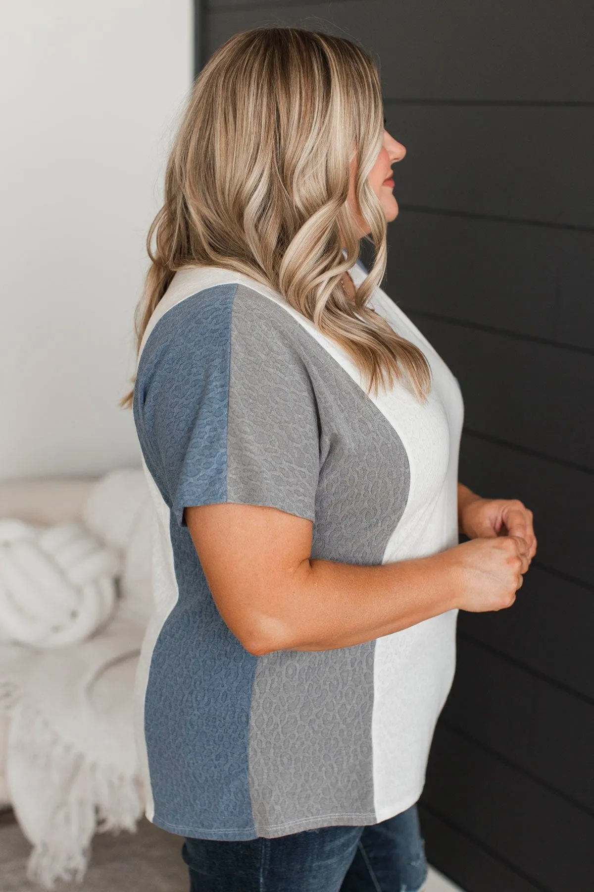All Good Things Textured Tee- Grey & Denim