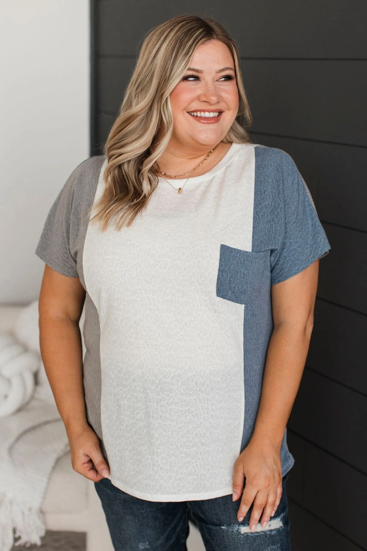 All Good Things Textured Tee- Grey & Denim