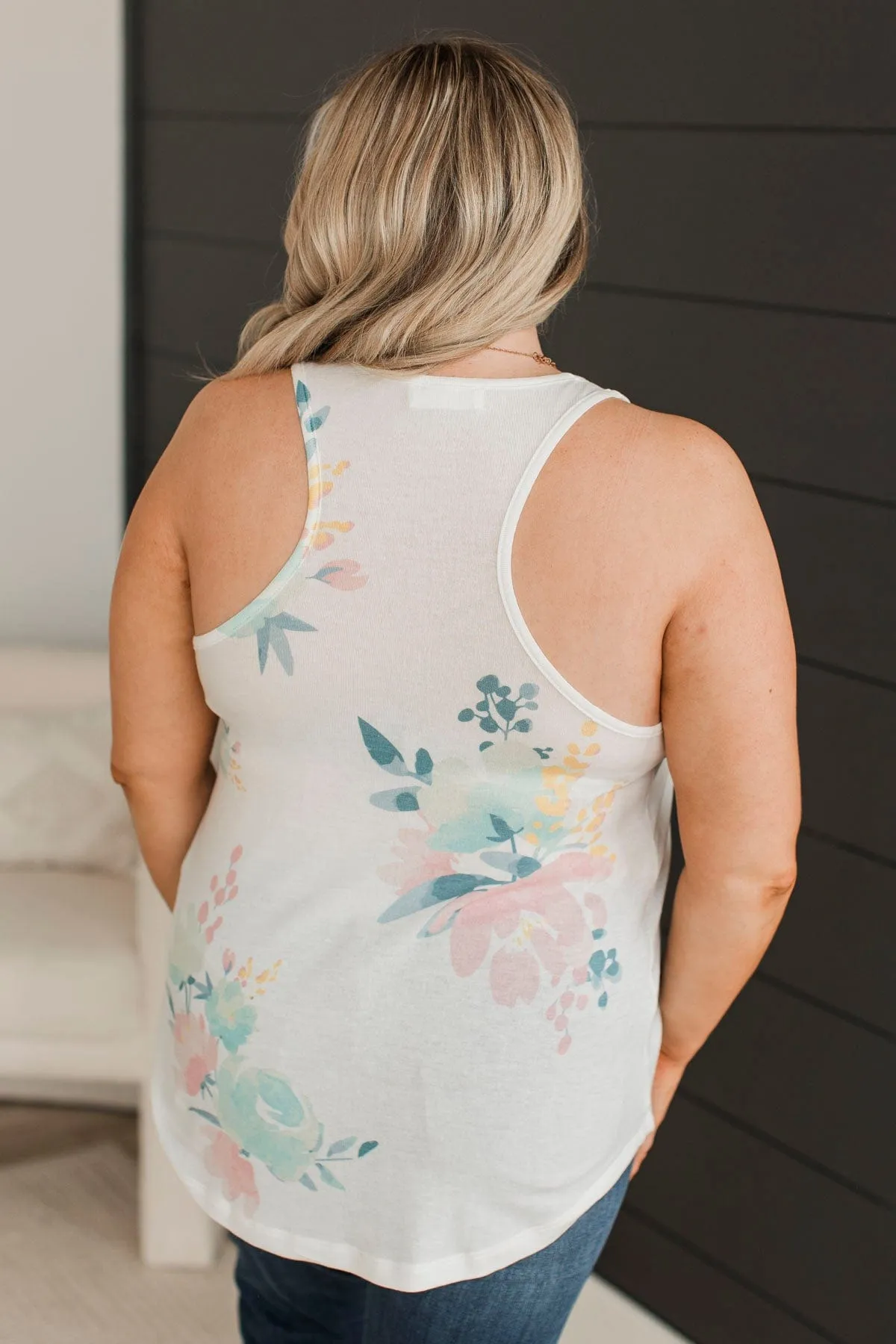 All Is Peachy Floral Tank Top- Ivory
