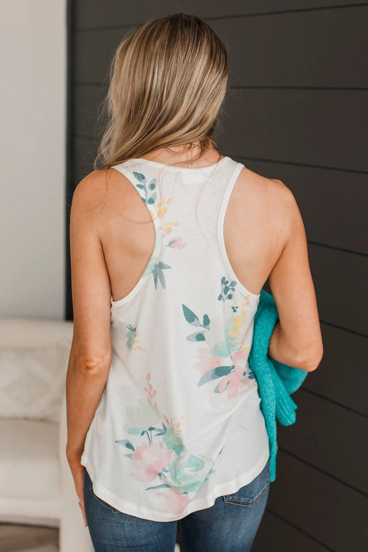 All Is Peachy Floral Tank Top- Ivory