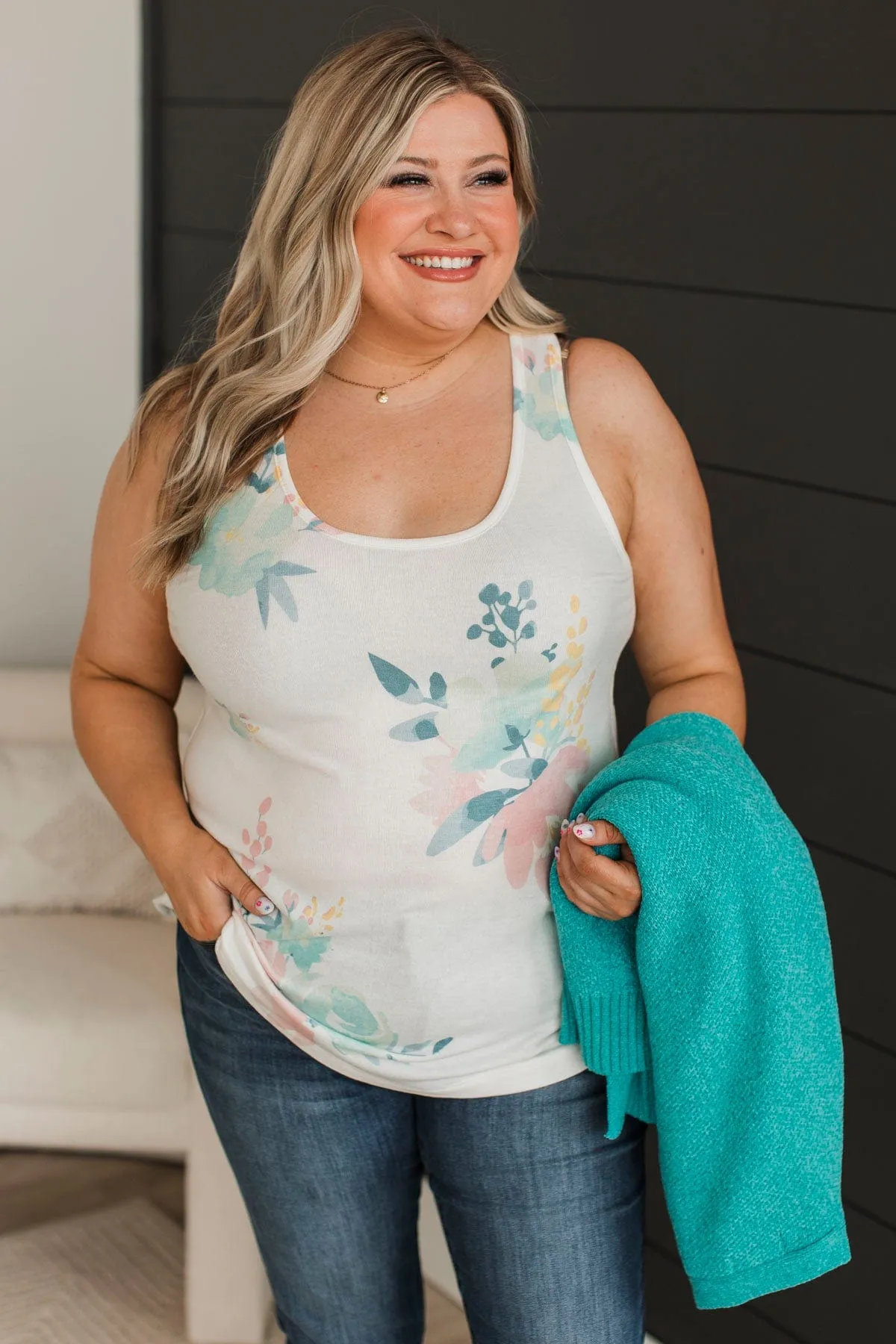 All Is Peachy Floral Tank Top- Ivory