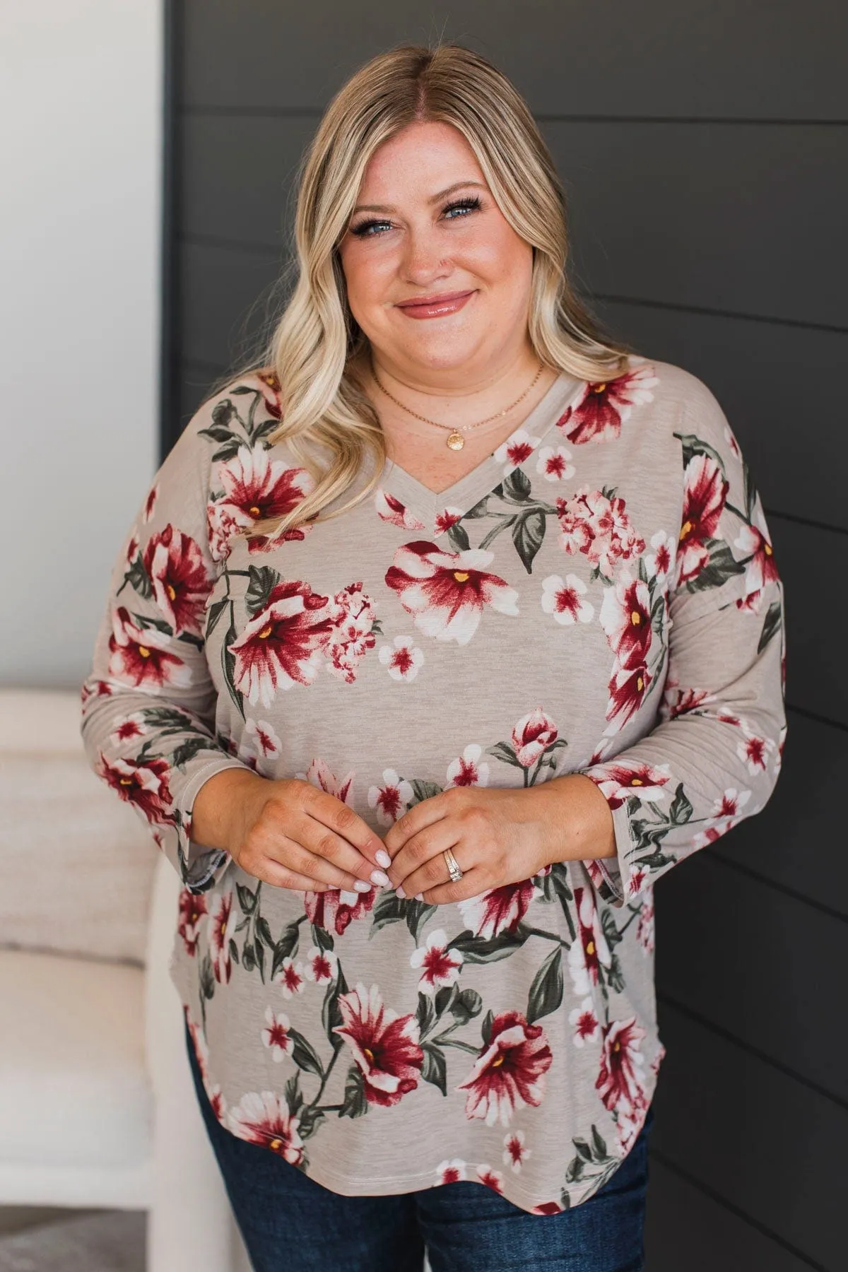 All That Remains Floral Top- Taupe & Olive