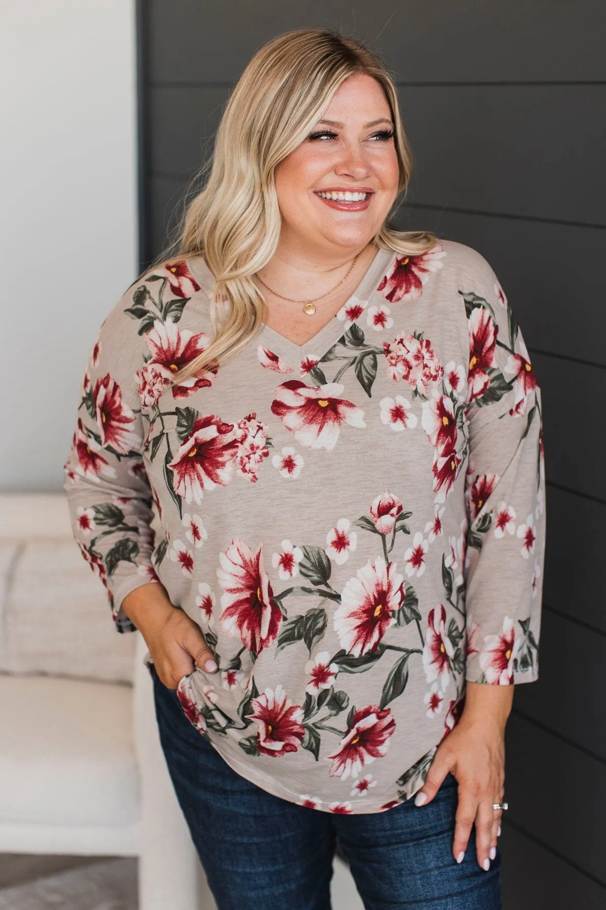 All That Remains Floral Top- Taupe & Olive