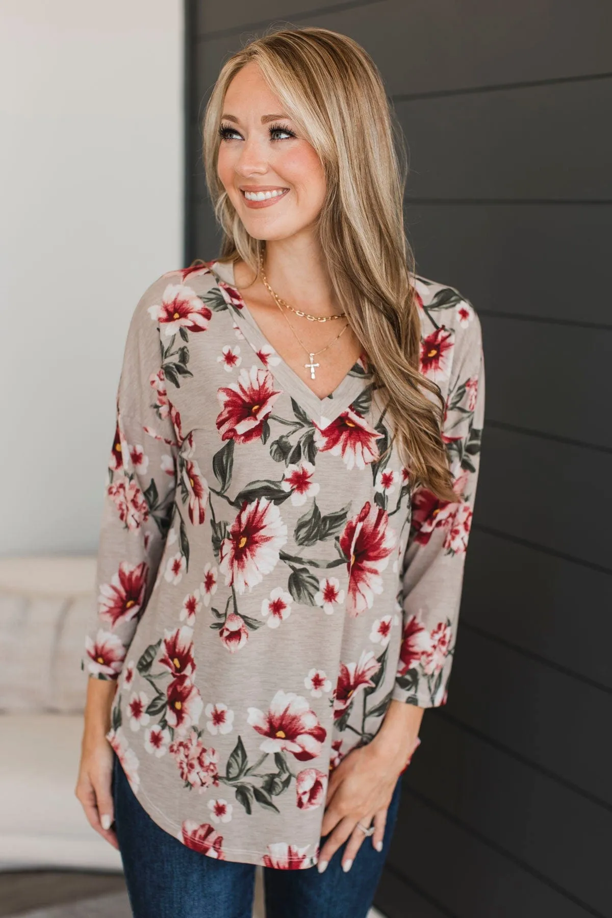 All That Remains Floral Top- Taupe & Olive
