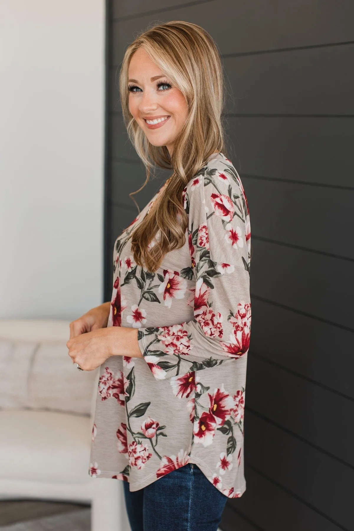 All That Remains Floral Top- Taupe & Olive