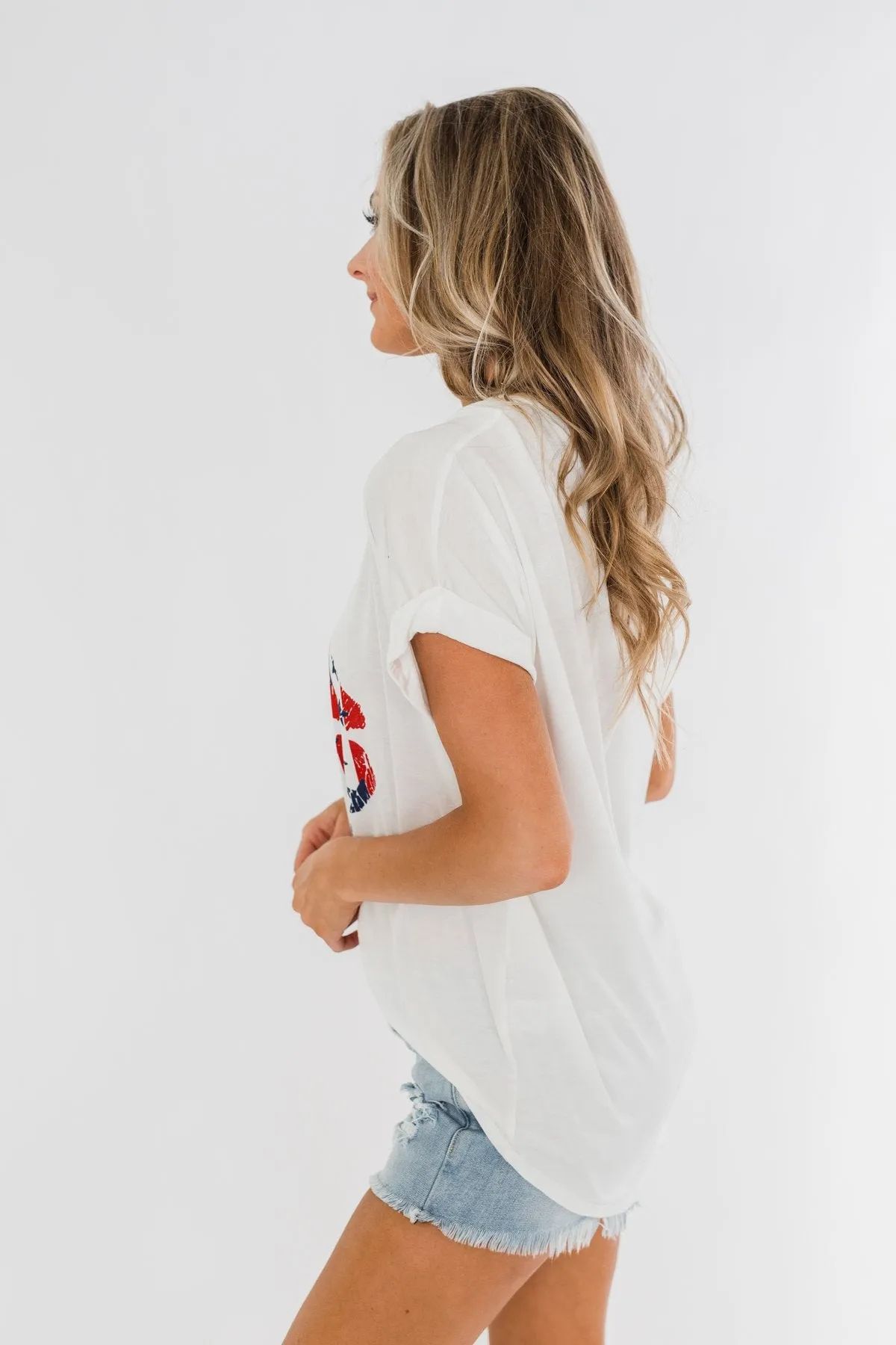 American Flag Lip Graphic Top- Ivory