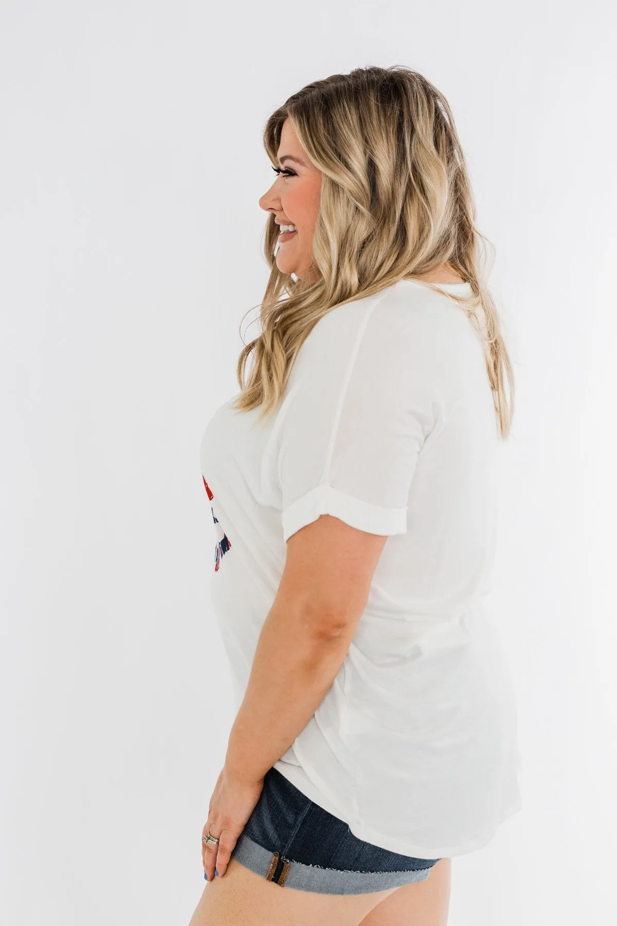 American Flag Lip Graphic Top- Ivory