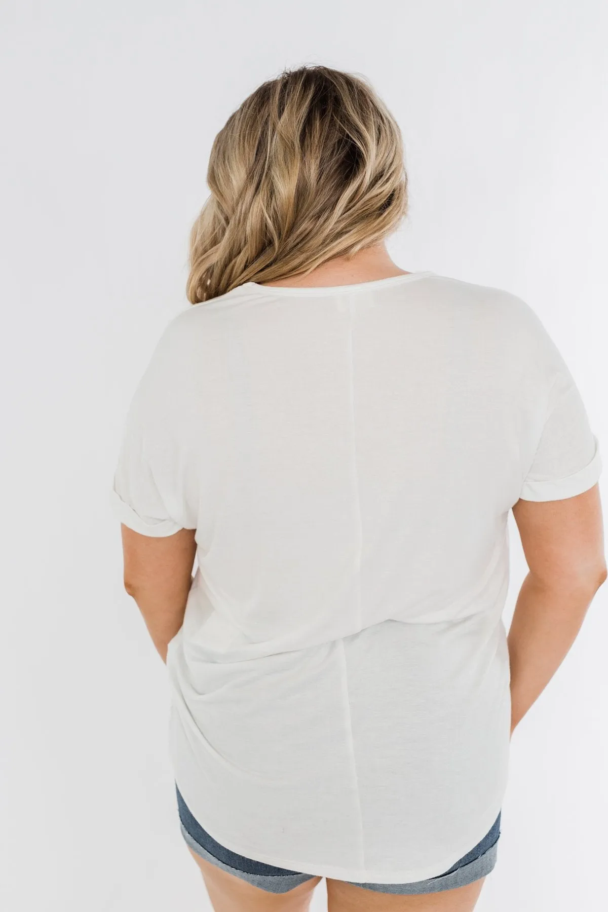 American Flag Lip Graphic Top- Ivory