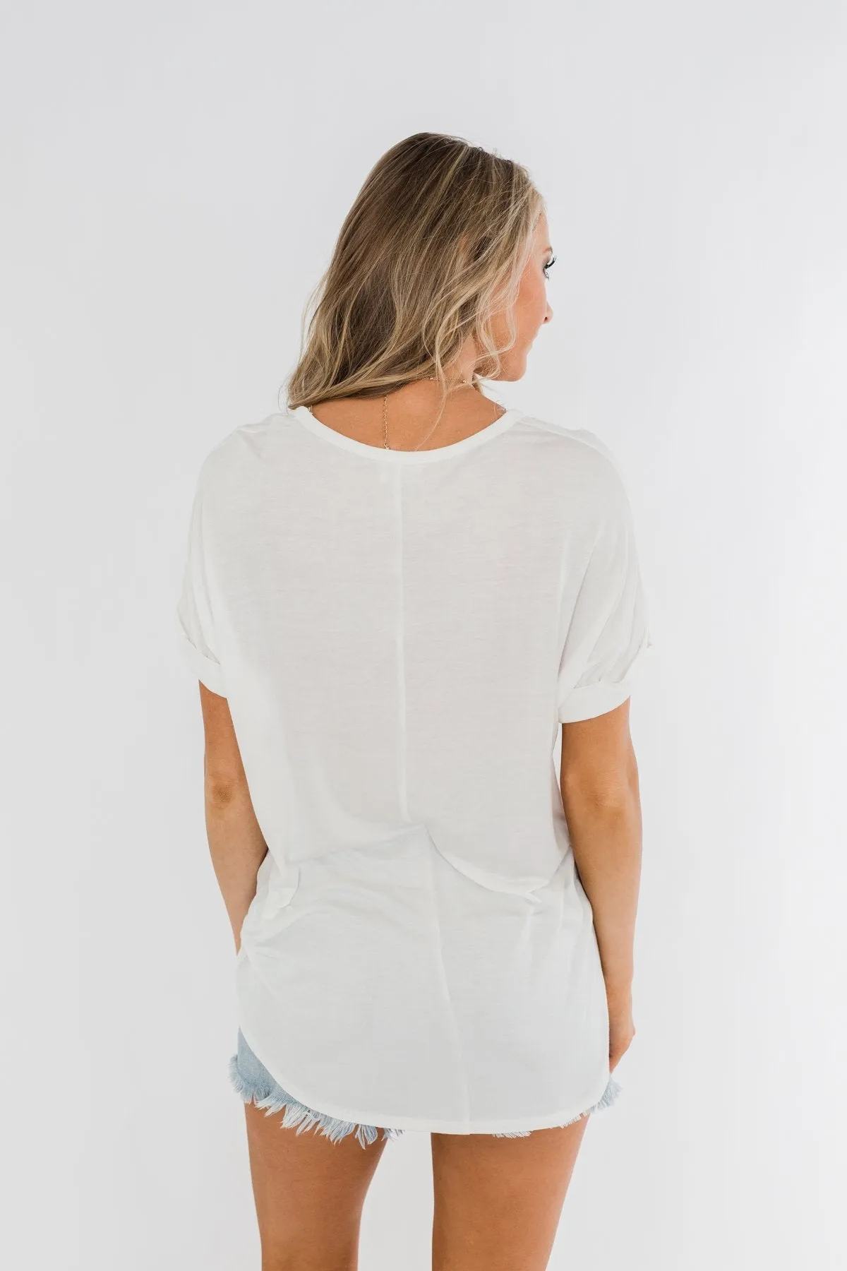 American Flag Lip Graphic Top- Ivory