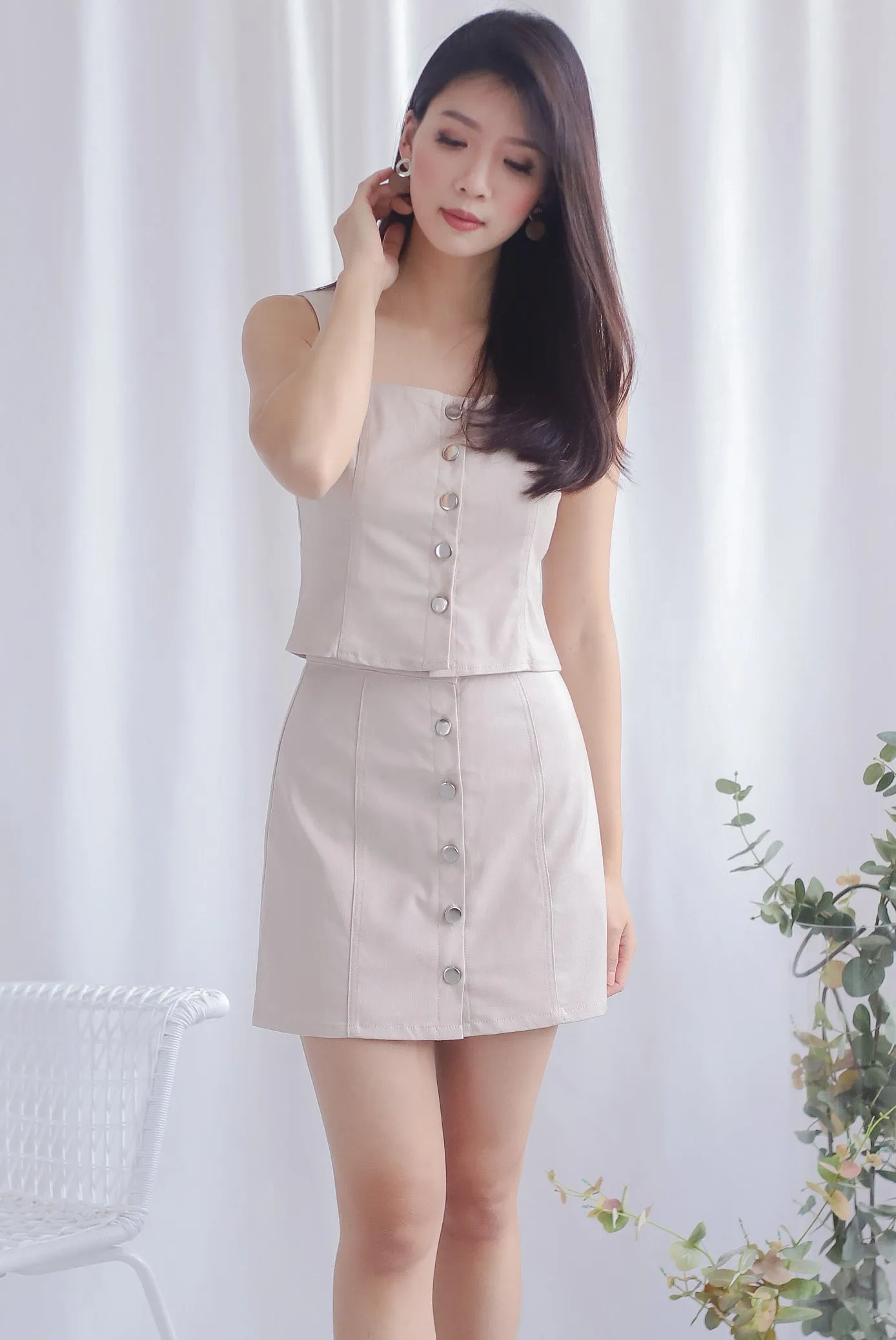 Anaisi Buttons Denim Top In Wheat