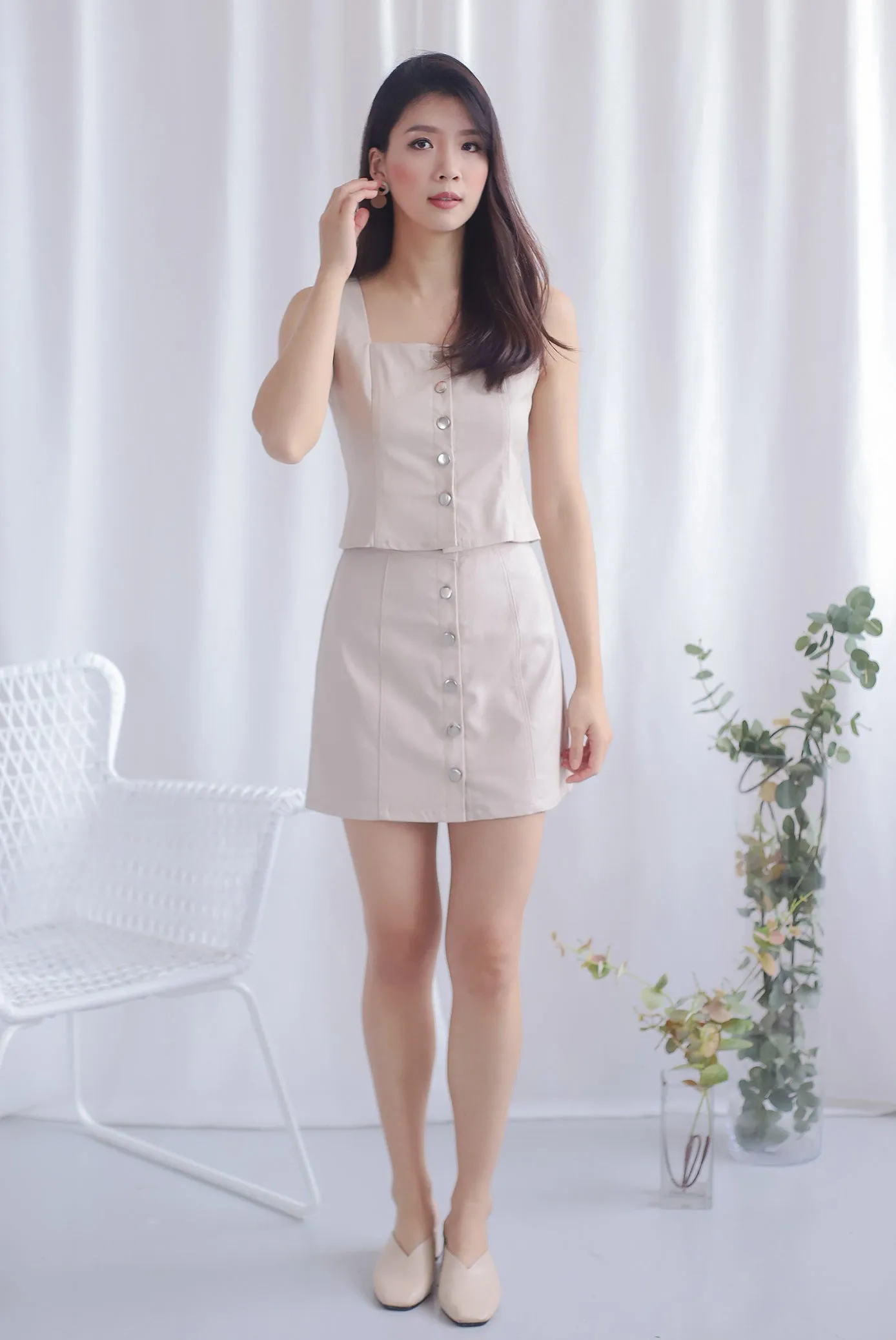 Anaisi Buttons Denim Top In Wheat