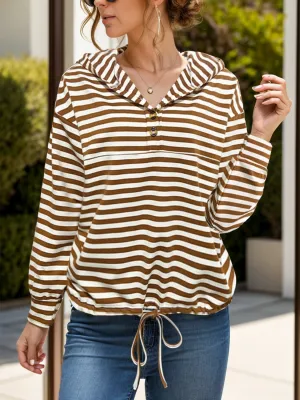 Annie Drawstring Striped Long Sleeve Hoodie