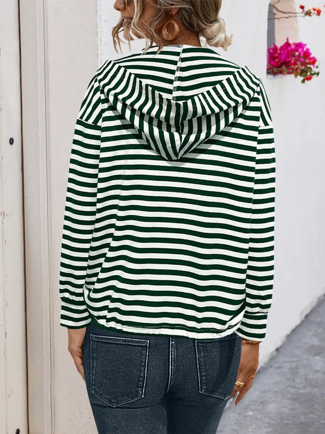 Annie Drawstring Striped Long Sleeve Hoodie