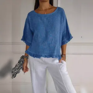 Audrey Casual Round Neck Mid Sleeve Blouse
