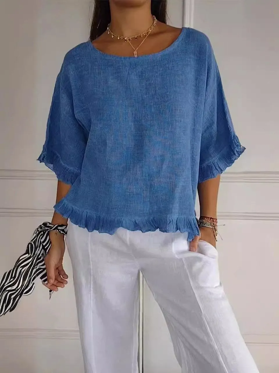 Audrey Casual Round Neck Mid Sleeve Blouse