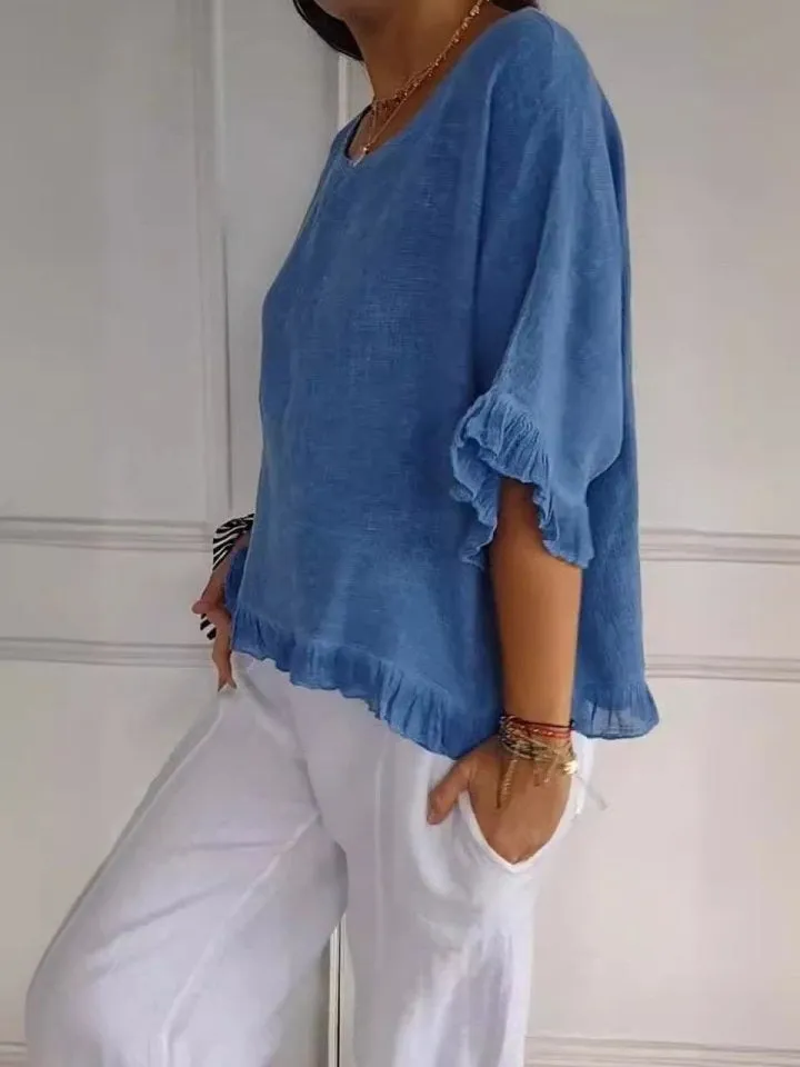 Audrey Casual Round Neck Mid Sleeve Blouse