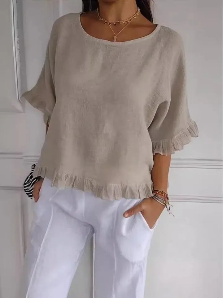 Audrey Casual Round Neck Mid Sleeve Blouse