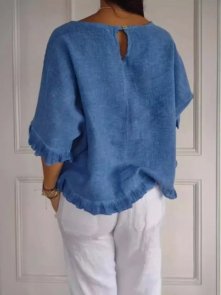 Audrey Casual Round Neck Mid Sleeve Blouse