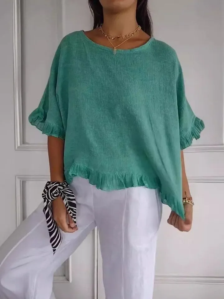 Audrey Casual Round Neck Mid Sleeve Blouse