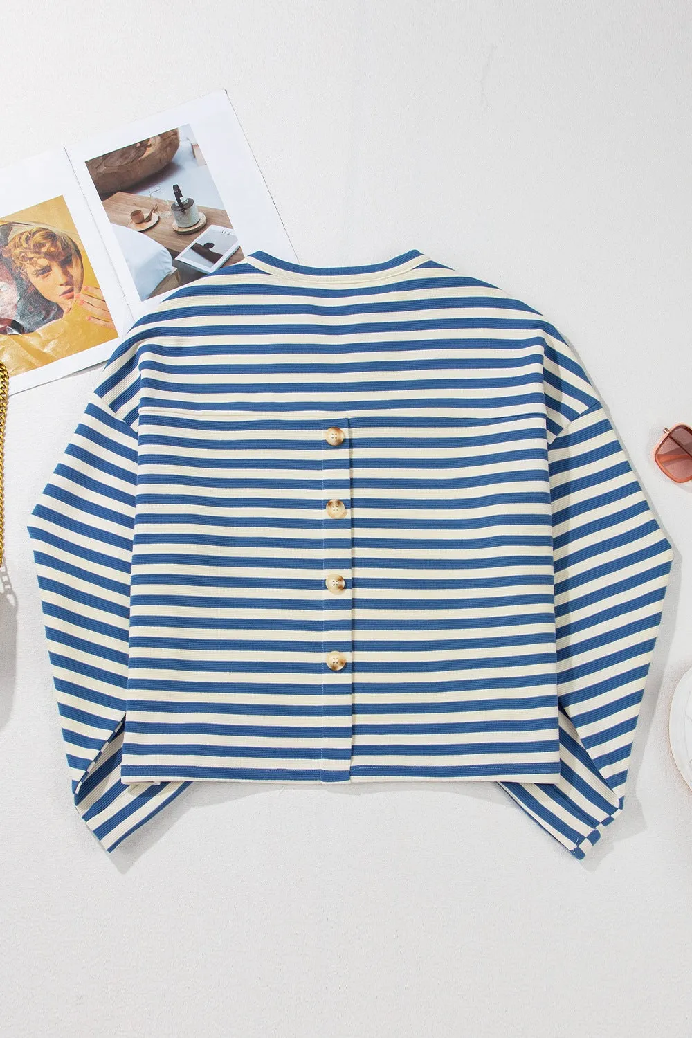 Avery Stripe Chest Pocket Notched Top