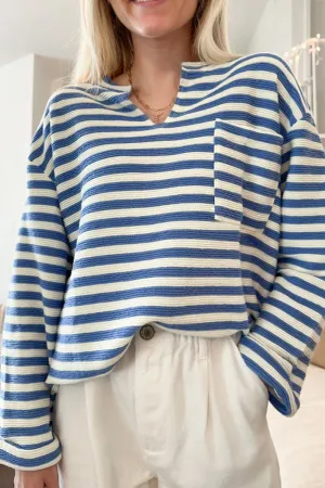 Avery Stripe Chest Pocket Notched Top